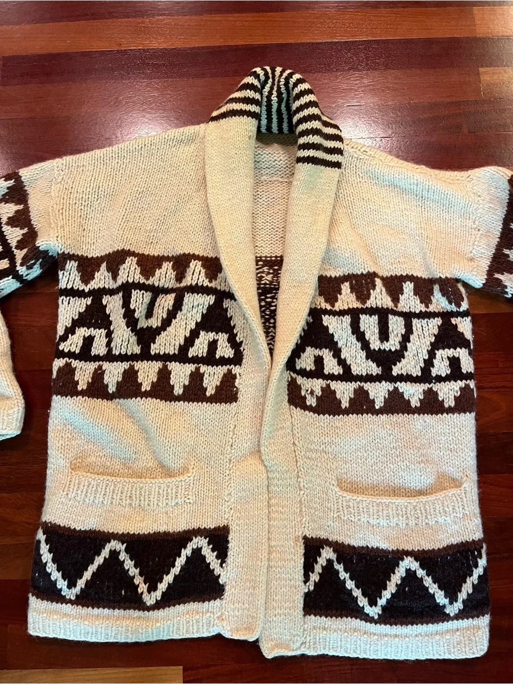 Vintage Hand Knit Wool Starsky/Cowichan-style Heavyweight Cardigan (no tags)